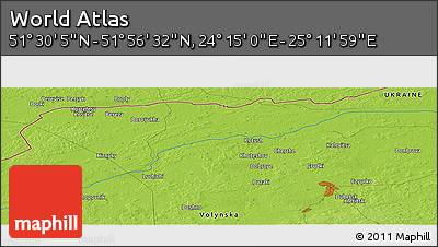 Physical Panoramic Map of the Area around 51° 43' 18" N, 24° 43' 30" E