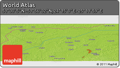 Physical Panoramic Map of the Area around 51° 43' 18" N, 24° 43' 30" E