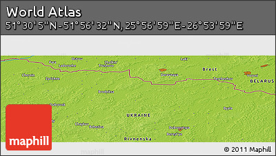 Physical Panoramic Map of the Area around 51° 43' 18" N, 26° 25' 29" E
