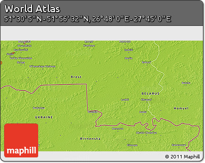 Physical 3D Map of the Area around 51° 43' 18" N, 27° 16' 29" E