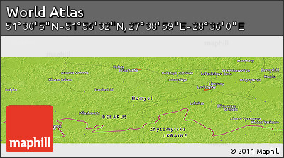Physical Panoramic Map of the Area around 51° 43' 18" N, 28° 7' 30" E