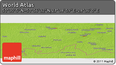 Physical Panoramic Map of the Area around 51° 43' 18" N, 28° 7' 30" E