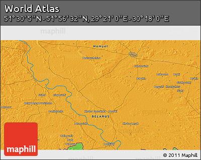 Political 3D Map of the Area around 51° 43' 18" N, 29° 49' 30" E