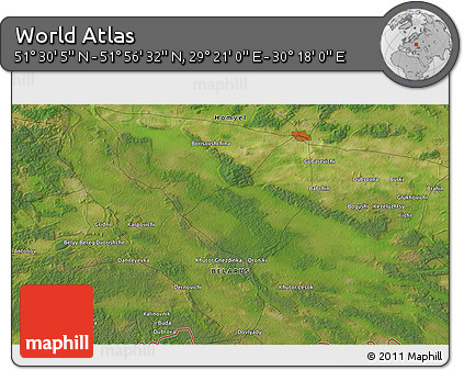 Satellite 3D Map of the Area around 51° 43' 18" N, 29° 49' 30" E