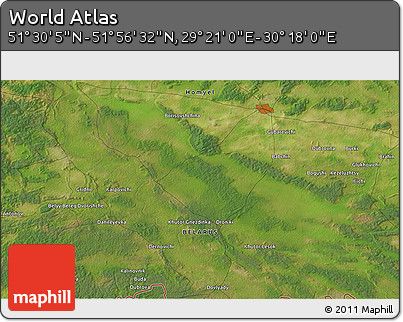 Satellite 3D Map of the Area around 51° 43' 18" N, 29° 49' 30" E