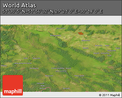 Satellite 3D Map of the Area around 51° 43' 18" N, 29° 49' 30" E