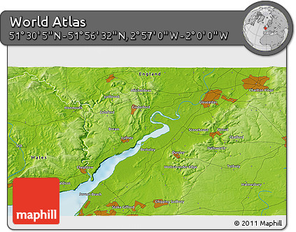 Physical 3D Map of the Area around 51° 43' 18" N, 2° 28' 30" W