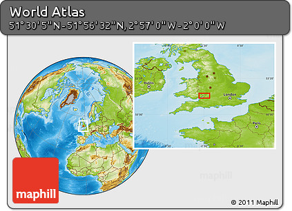 Physical Location Map of the Area around 51° 43' 18" N, 2° 28' 30" W