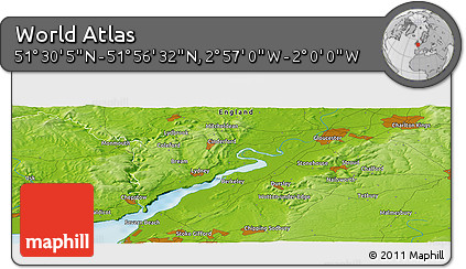 Physical Panoramic Map of the Area around 51° 43' 18" N, 2° 28' 30" W