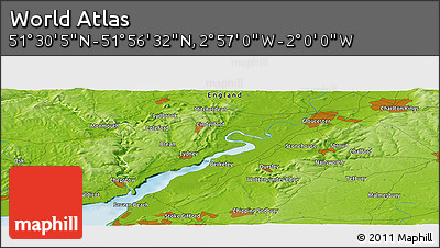 Physical Panoramic Map of the Area around 51° 43' 18" N, 2° 28' 30" W