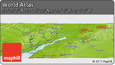Physical Panoramic Map of the Area around 51° 43' 18" N, 2° 28' 30" W