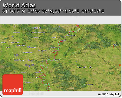 Satellite 3D Map of the Area around 51° 43' 18" N, 30° 40' 29" E