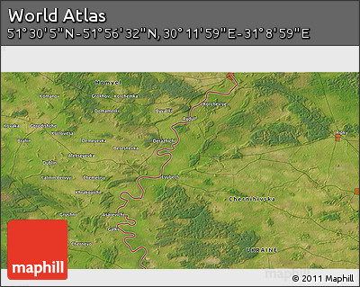 Satellite 3D Map of the Area around 51° 43' 18" N, 30° 40' 29" E