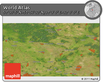 Satellite 3D Map of the Area around 51° 43' 18" N, 31° 31' 29" E