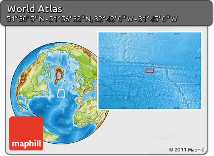 Physical Location Map of the Area around 51° 43' 18" N, 32° 13' 30" W