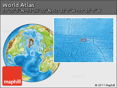 Physical Location Map of the Area around 51° 43' 18" N, 32° 13' 30" W