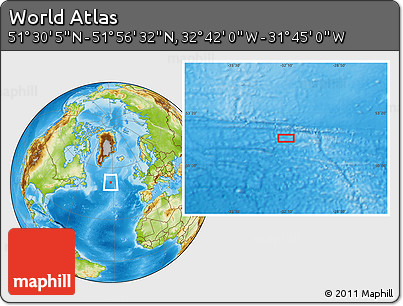 Physical Location Map of the Area around 51° 43' 18" N, 32° 13' 30" W