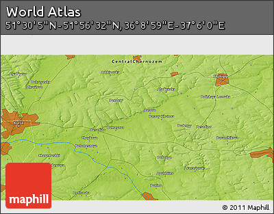 Physical 3D Map of the Area around 51° 43' 18" N, 36° 37' 30" E