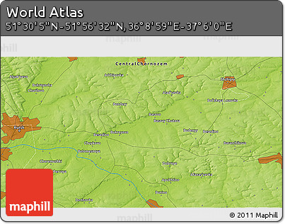 Physical 3D Map of the Area around 51° 43' 18" N, 36° 37' 30" E