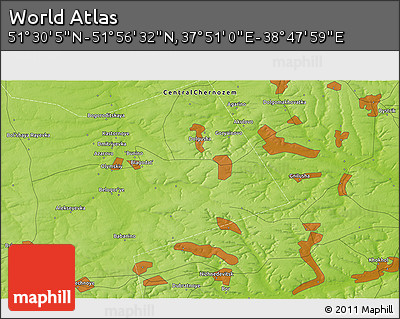 Physical 3D Map of the Area around 51° 43' 18" N, 38° 19' 30" E
