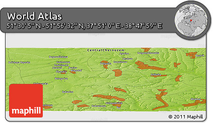 Physical Panoramic Map of the Area around 51° 43' 18" N, 38° 19' 30" E