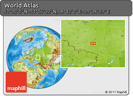 Physical Location Map of the Area around 51° 43' 18" N, 39° 10' 29" E