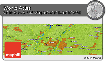 Physical Panoramic Map of the Area around 51° 43' 18" N, 39° 10' 29" E