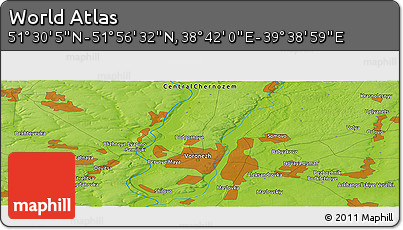 Physical Panoramic Map of the Area around 51° 43' 18" N, 39° 10' 29" E