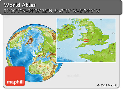 Physical Location Map of the Area around 51° 43' 18" N, 3° 19' 30" W