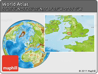 Physical Location Map of the Area around 51° 43' 18" N, 3° 19' 30" W