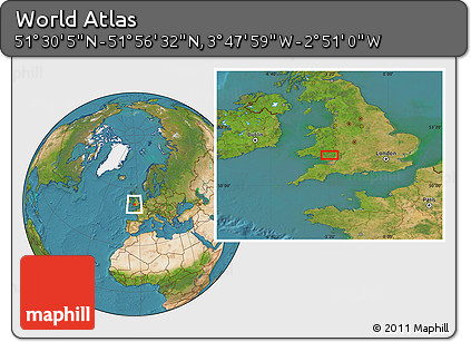 Satellite Location Map of the Area around 51° 43' 18" N, 3° 19' 30" W