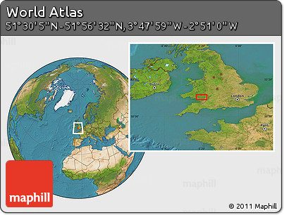 Satellite Location Map of the Area around 51° 43' 18" N, 3° 19' 30" W