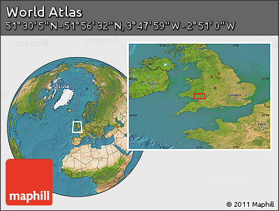Satellite Location Map of the Area around 51° 43' 18" N, 3° 19' 30" W