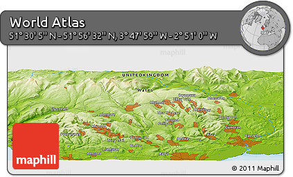 Physical Panoramic Map of the Area around 51° 43' 18" N, 3° 19' 30" W