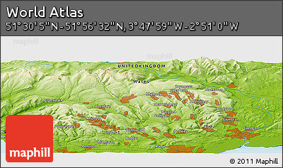 Physical Panoramic Map of the Area around 51° 43' 18" N, 3° 19' 30" W