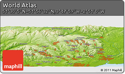 Physical Panoramic Map of the Area around 51° 43' 18" N, 3° 19' 30" W