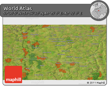 Satellite 3D Map of the Area around 51° 43' 18" N, 41° 43' 30" E