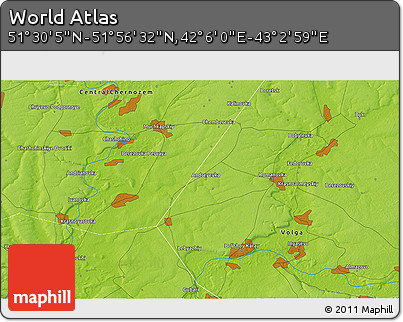 Physical 3D Map of the Area around 51° 43' 18" N, 42° 34' 30" E