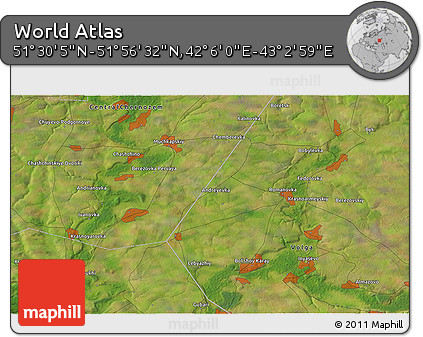 Satellite 3D Map of the Area around 51° 43' 18" N, 42° 34' 30" E