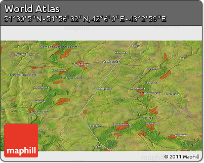Satellite 3D Map of the Area around 51° 43' 18" N, 42° 34' 30" E