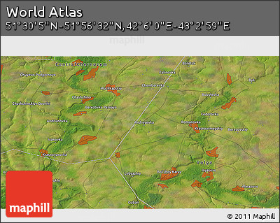 Satellite 3D Map of the Area around 51° 43' 18" N, 42° 34' 30" E