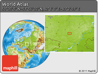 Physical Location Map of the Area around 51° 43' 18" N, 42° 34' 30" E