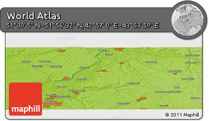 Physical Panoramic Map of the Area around 51° 43' 18" N, 43° 25' 29" E