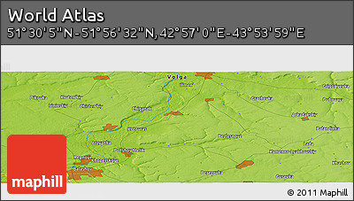 Physical Panoramic Map of the Area around 51° 43' 18" N, 43° 25' 29" E