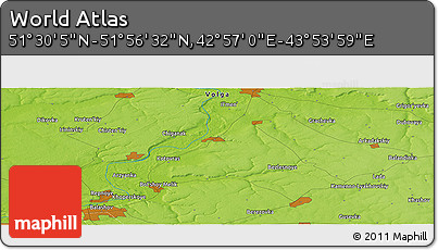 Physical Panoramic Map of the Area around 51° 43' 18" N, 43° 25' 29" E