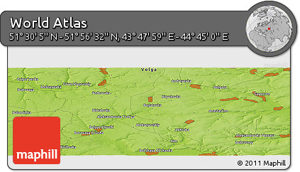 Physical Panoramic Map of the Area around 51° 43' 18" N, 44° 16' 29" E