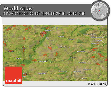 Satellite 3D Map of the Area around 51° 43' 18" N, 45° 7' 30" E