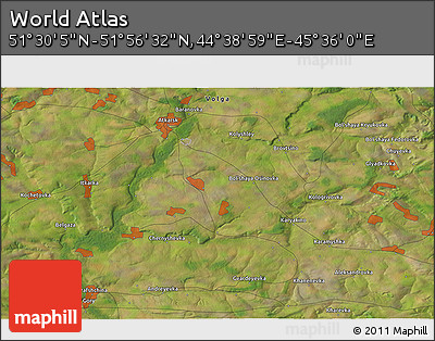 Satellite 3D Map of the Area around 51° 43' 18" N, 45° 7' 30" E