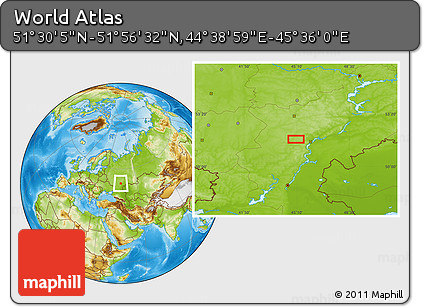 Physical Location Map of the Area around 51° 43' 18" N, 45° 7' 30" E