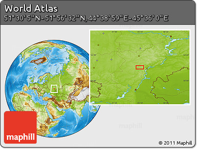 Physical Location Map of the Area around 51° 43' 18" N, 45° 7' 30" E